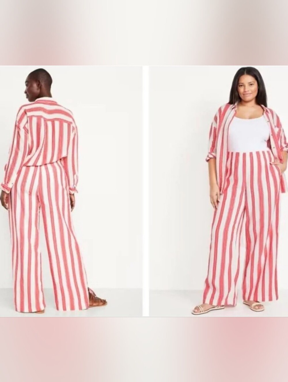 Old Navy Red and White Striped Wide-Leg Pants